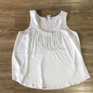 New Express White Fringe Tank Top XL